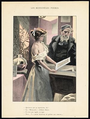 Antique Print-LES MENSONGES PERMIS-PRINT DEALER-ROMANCE-Bac-1890