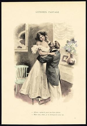 Antique Print-L'ETERNEL PARTAGE-19TH CENTURY COSTUME-ROMANCE-Bac-1890