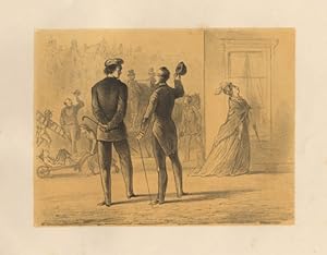 Antique Satire Print-GREETING-LADY-SALUTE-GETTING FAR IN LIFE-Ver Huell-1873