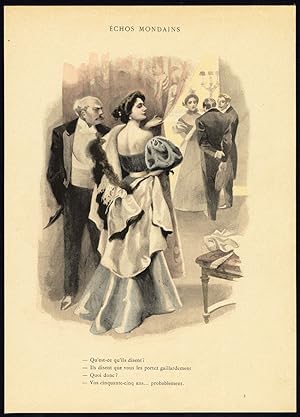 Antique Print-ECHOS MONDAINS-19TH CENTURY COSTUME-ROMANCE-Bac-1890