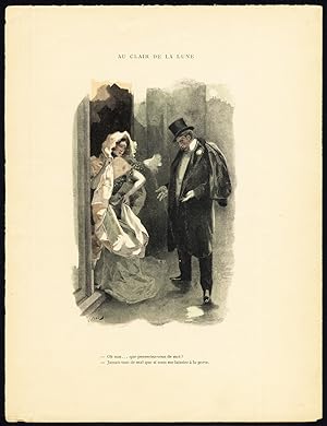 Antique Print-AU CLAIR DE LA LUNE-19TH CENTURY COSTUME-ROMANCE-Bac-1890