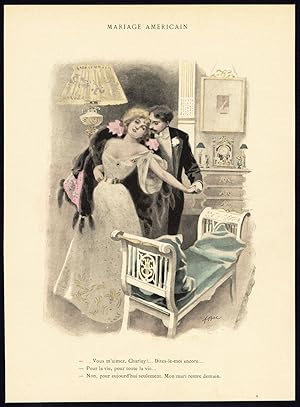 Antique Print-MARIAGE AMERICAIN-19TH CENTURY COSTUME-ROMANCE-Bac-1890