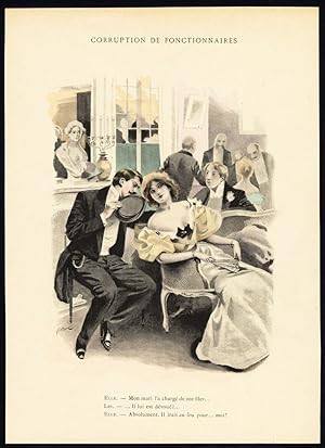 Antique Print-CORRUPTION DE FONCTIONNAIRES-19TH CENTURY COSTUME-ROMANCE-Bac-1890