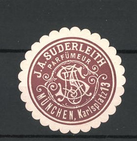 Seller image for Prge-Reklamemarke Parfmeur J. A. Suderleith, Karlsplatz 13, Mnchen, Firmenlogo for sale by Bartko-Reher