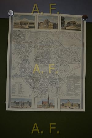 Plan von Wien aus dem Jahre 1844, Stahlstich auf Papier, 44,1 x 35,2 cm, mit sechs kolorierten Ve...