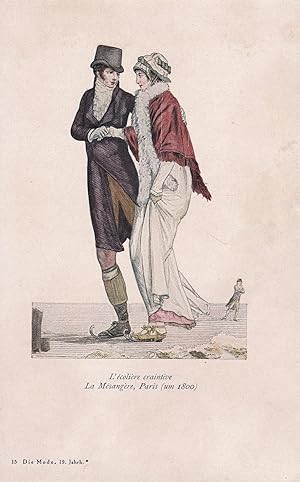 Bild des Verkufers fr L'ecoliere craintive. La Mesangere, Paris (um 1800);Die Mode im 19. Jahrhundert zum Verkauf von Antiquariat Kastanienhof