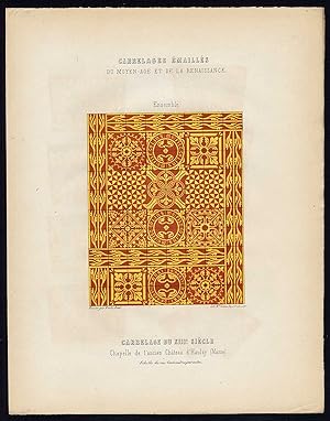 Antique Print-ENAMEL TILES-CHAPEL-CASTLE-HAULSY-DESIGN-FRANCE-Ame-Jardeaux-1857