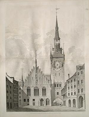 "Rathaus in München nach der restauration" originale Feder-Lithographie auf Papier ca.56x42cm; Bl...