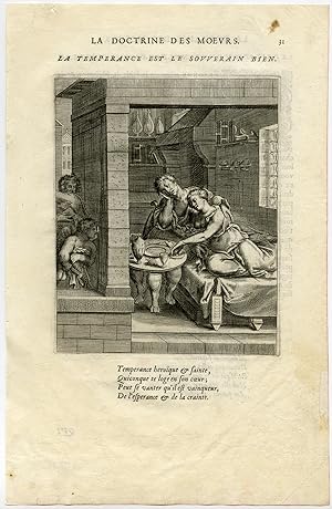 Antique Print-TEMPERANCE A GOOD RULER-COUPLE-BED-PEEP HOLE-van Veen-Daret-1646