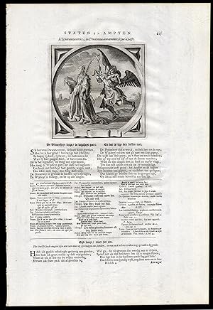 Antique Satire Print-WISDOM-FOOL-OWL-EAGLE-Cats-1655