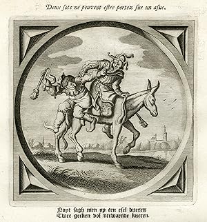 Antique Satire Print-FOOL-DONKEY-PATIENCE-Cats-1655