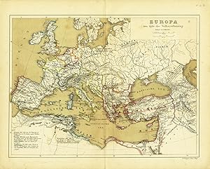 Antique Map-EUROPE-MIGRATION PERIOD-BARBARIAN INVASIONS-Huberts-1877
