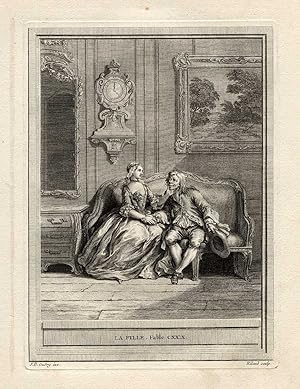 Antique Print-FABLE-GIRL-BOY-ROMANCE-La Fontaine-1755