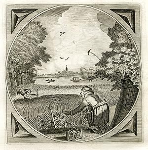 Antique Print-BIRD CATCHING-DECEIT-Venne-Cats-1655