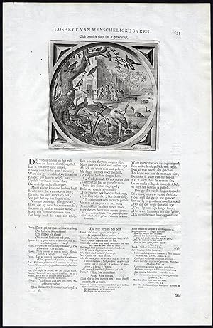 Antique Satire Print-BIRD-SINGING-NOTE-TALK-Cats-1655