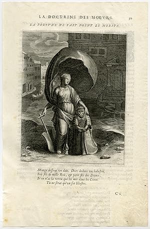 Antique Print-FORTUNA-BLINDFOLD-STEERING OAR-MONKEY-KING-van Veen-Daret-1646