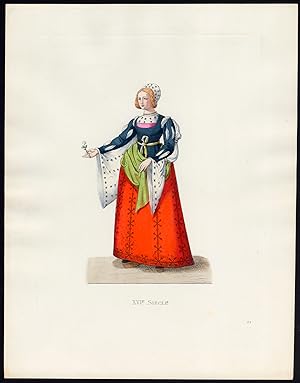 Antique Print-SPAIN-LADY-CASTILE-COSTUME-16TH CENTURY-64-Duplessis-Bonnard-1867