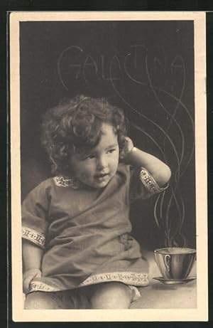 Ansichtskarte Galactina, Farine lactée, Kleines Mädchen mit dampfender Teetasse