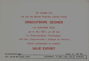 Imagen del vendedor de Einladung zur Wiener Premiere ihres Films UNSICHTBARE GEGNER. a la venta por Georg Fritsch Antiquariat