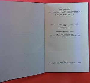 Bild des Verkufers fr Die ersten Salzburger Hochschulwochen 3. bis 22. August 1931. Aufriss und Gedankengnge der Vorlesungen. zum Verkauf von biblion2
