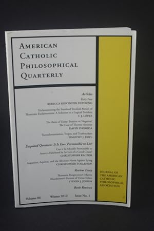 Bild des Verkufers fr American Catholic Philosophical Quarterly, 86, 1, Winter 2012. zum Verkauf von Steven Wolfe Books
