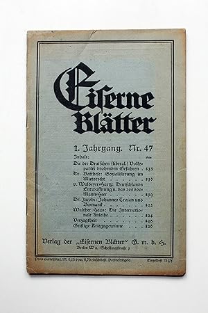 Bild des Verkufers fr Eiserne Bltter. 30. Mai 1920 Nummer 47 1. Jahrgang. zum Verkauf von Versandantiquariat Hsl