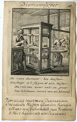 Antique Print-PROFESSION-DIAMANTSLIJPER-DIAMOND CUTTER-Luiken-Clara-1720