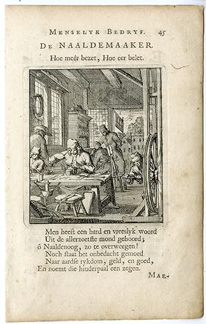 Antique Print-PROFESSION-NAALDEMAAKER-NEEDLE MAKER-Luiken-Clara-c.1700