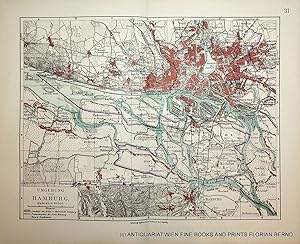 Hamburg, city map (Map of the surroundings) c. 1900 / Hamburg, Umgebung von Hamburg Stadtplan ca....