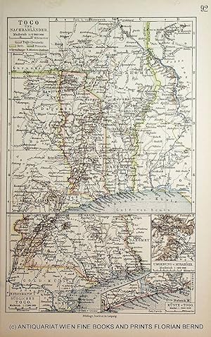 Togoland, German Empire protectorate, map c. 1900 / Deutsche Kolonie Togo, Landkarte ca. 1900