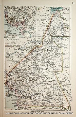 Bild des Verkufers fr Kamerun, German colony, map c. 1900 / Kamerun (deutsche Kolonie), Landkarte ca. 1900 zum Verkauf von ANTIQUARIAT.WIEN Fine Books & Prints