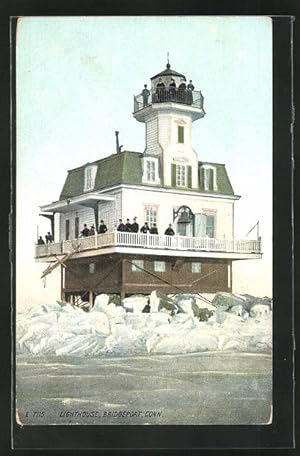 Ansichtskarte Bridgeport, The Lighthouse, Eisschollen am Leuchtturm
