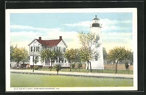 Ansichtskarte Fortress Monroe, Old Point Light, Strandhaus mit Leuchtturm