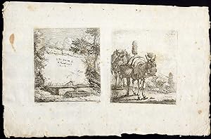 Antique Master Print-SET OF 52-ETCHED WORKS-LANDSCAPE-ANIMAL-Dujardin-c. 1742
