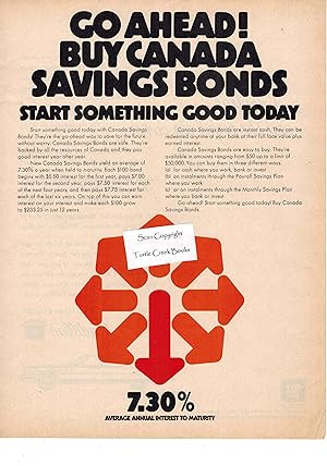 Seller image for Canada Savings Bonds - Original Advertisement from 1972 - go Ahead Start Something Good Today 7.3 % for sale by ! Turtle Creek Books  !