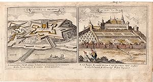 2 Antique Prints-CASTLE BUDAPEST-CASTLE PRESBURG-HUNGARY -Peeters-Bouttats-1690