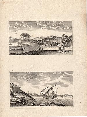 Bild des Verkufers fr 2 Antique Prints-LANDSCAPE-MARINE- SHIP-Ozanne-Hertel-c.1750 zum Verkauf von Pictura Prints, Art & Books