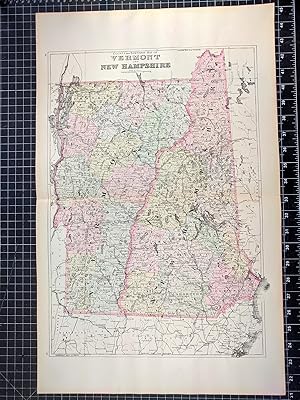 Seller image for 1894 Original Handcolor Map: VERMONT AND NEW HAMPSHIRE for sale by CorgiPack
