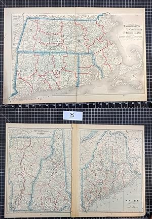 1887 Original Color Map: MASSACHUSETTS, CONNECTICUT AND RHODE ISLAND / NEW HAMSHIRE AND VERMONT /...