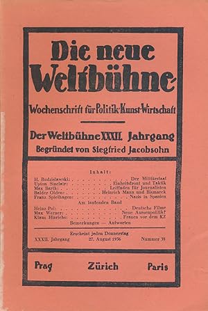 Die neue Weltbühne. XXXII. Jahrgang. 27. August 1936. Nummer 35. Wochenschrift für Politik, Kunst...