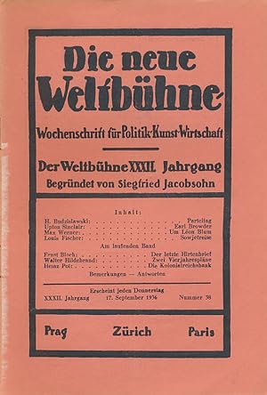 Die neue Weltbühne. XXXII. Jahrgang. 17. September 1936. Nummer 38. Wochenschrift für Politik, Ku...
