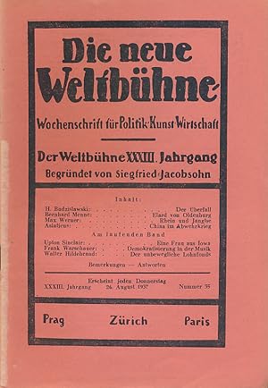Die neue Weltbühne. XXXIII. Jahrgang. 26. August 1937. Nummer 35. Wochenschrift für Politik, Kuns...