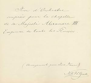 Music manuscript "Echo de Fredensborg" with autograph dedication by Gade: "Pièce d'Orchester comp...