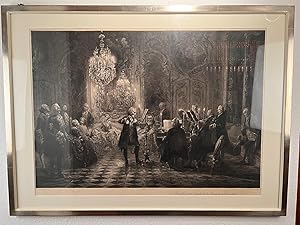 Flötenkonzert Friedrich des Großen in Sanssouci. Radierung und Kaltnadel auf aufgewalztem China n...