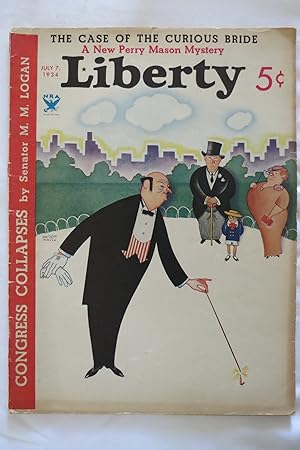 Immagine del venditore per LIBERTY MAGAZINE JULY 7, 1934 (THE CASE OF THE CURIOUS BRIDE, A NEW PERRY MASON MYSTERY) venduto da Sage Rare & Collectible Books, IOBA