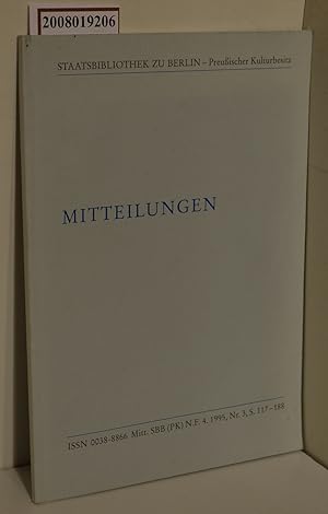 Seller image for Mitteilungen Staatsbibliothek zu Berlin-Preuischer Kulturbesitz / Heft 3/1995 for sale by ralfs-buecherkiste