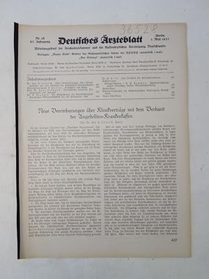 Bild des Verkufers fr Deutsches rzteblatt. Mitteilungsblatt der Reichsrztekammer und der Kassenrztlichen Vereinigung Deutschlands. Nr. 18 vom 1. Mai 1937, 67. Jahrgang * H i l f s w e r k " M u t t e r u n d K i n d " / " B u n d K i n d e r l a n d " i n B a d D o b e r a n zum Verkauf von Galerie fr gegenstndliche Kunst