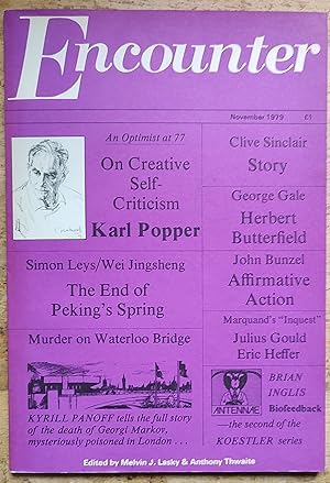 Immagine del venditore per Encounter Magazine 1979 November / Clive Sinclair "Bed-Bugs (story)" / Karl Popper "Creative Self-Criticism" / Kyrill Panoff "The Case Of Georgi Markov" / Pierre Kende "Anybody Here Still For Europe? / Simon Leys "The End Of Peking's Spring" / Wei Jingsheng "The Fifth Modernisation" venduto da Shore Books