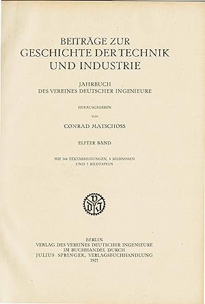 Imagen del vendedor de Beitrge zur Geschichte der Technik und Industrie (Jahrbuch des Vereines deutscher Ingenieure 11. Band 1921) a la venta por Libro-Colonia (Preise inkl. MwSt.)