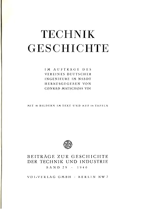 Beiträge zur Geschichte der Technik und Industrie (Band 29) - Originalausgabe 1940 -